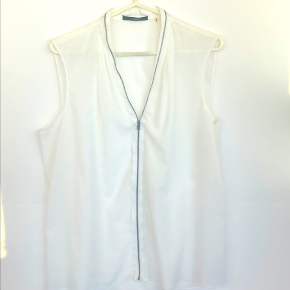 TAHARI White Sleeveless Shirt, Zipper Front